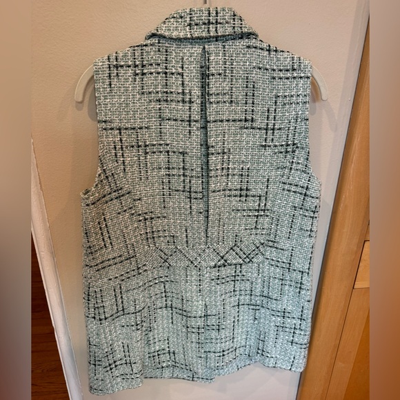 ANTHRO Tweed Vest Green Plaid Sleeveless Blazer Button Up Front Pockets Lined - Picture 8 of 10
